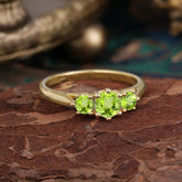 Round Cut 6 Prong Peridot Engagement Ring Classic Three Stone Bridal Ring